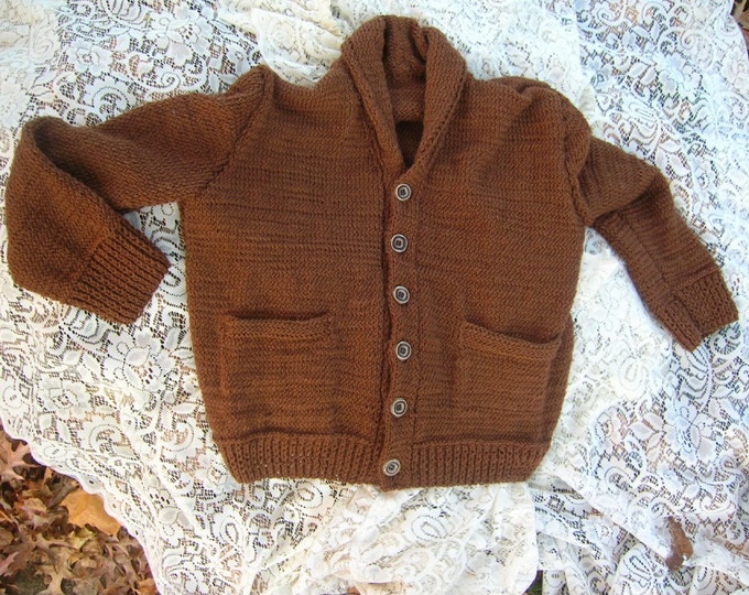 Mens Shawl Collar Cardigan Brown Etsy