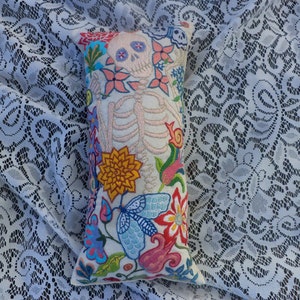 Skeleton Embroidery, Memento Mori, Day of the Dead, Jacobean Embroidered Pillow, Hand Embroidered Art. Macabre Art, Flowers and Insects image 2