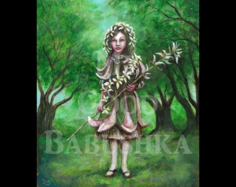 Flora, Original Painting, Child, Spring, Forest, Flowers, Fairy Tale, Costume,  Folk Tale, Girl, Spirit of Spring, Rebirth