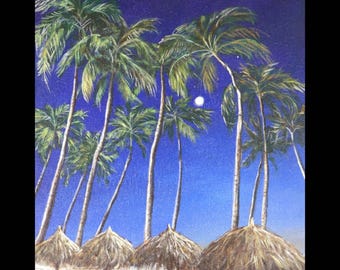 Palm Trees at Night: Original Acrylic Painting on Canvas (8" x 10")