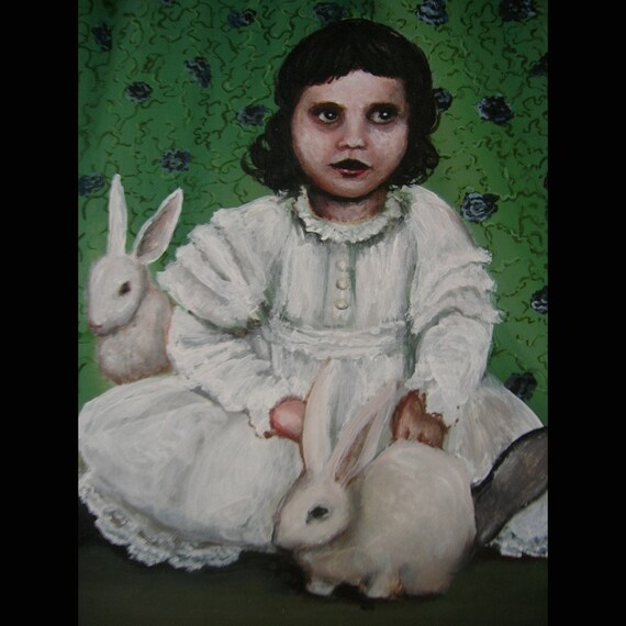 Alice and the Rabbits, Original Painting, Victorian Themed Art