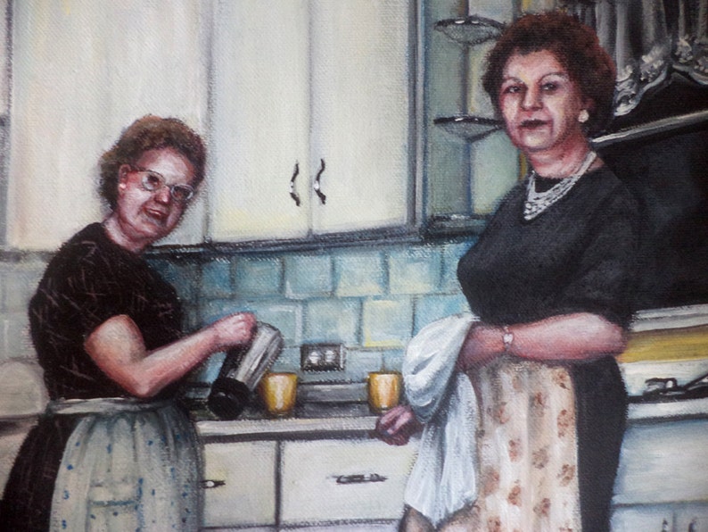 The Freshest Coffee is Always in the Kitchen, Original Painting, Women, Vintage Kitchen, Nostalgia, Aprons, Coffee Pot, Retro, Domestic Life image 1