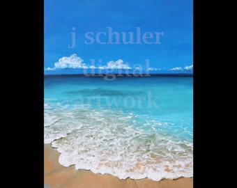 Beach Day, Instant Print Art, Digital Download, Caribbean, Seashore, Aruba, Tropical, Summer, Vacation, Sunny Day, Landscape, Ocean, Blue