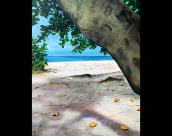 In the Shade of the Seagrape Tree, Instant Print Art, Digital Download, Beach, Ocean, Caribbean, Sand, Seascape, Landscape, Aruba