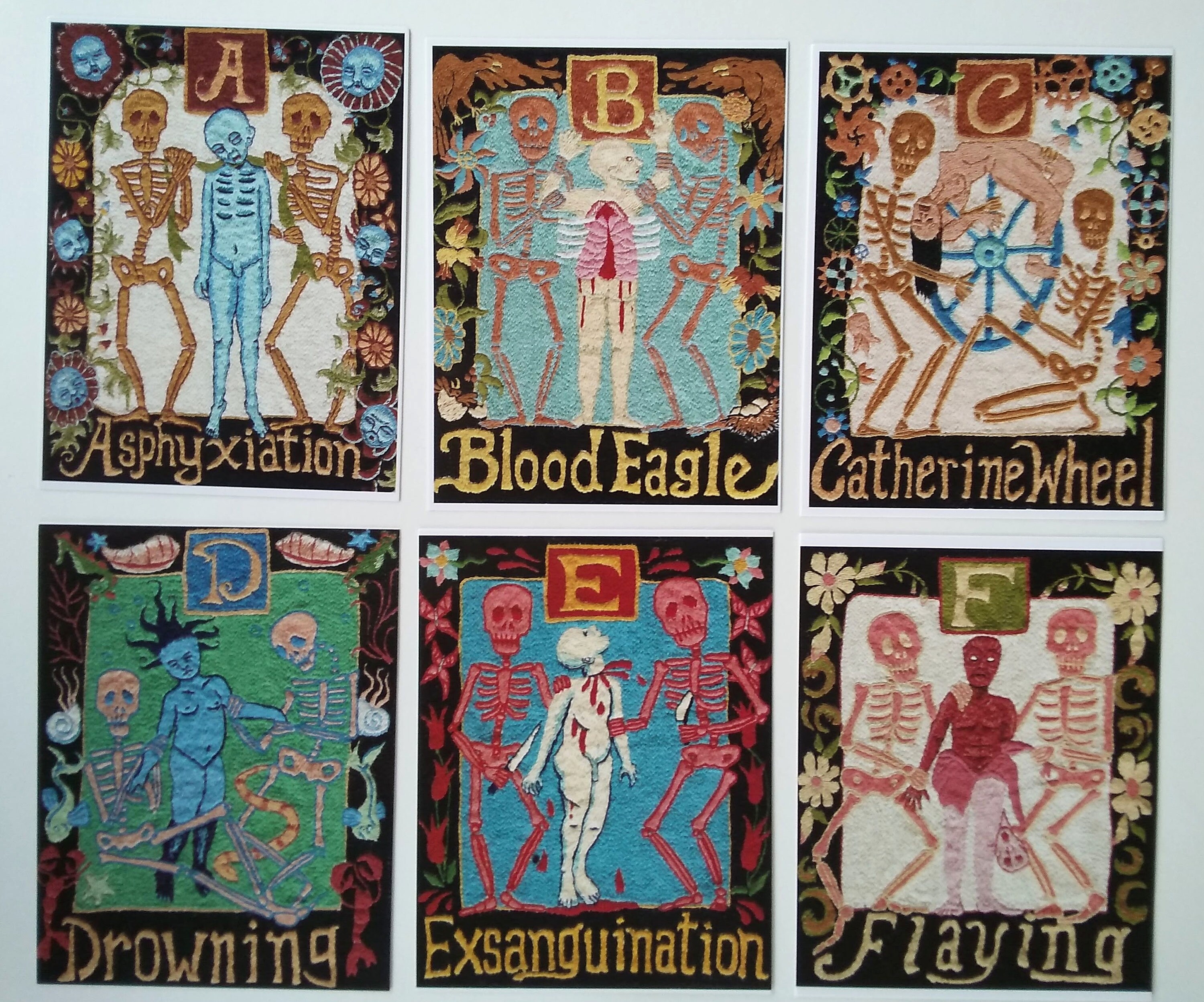 The Executioner's Alphabet Postcard Set. Abc's, Torture, Death, Macabre, Needlework, Dark Art, Abecedarian, Colorful, Horror, Spooky
