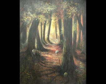 The Path to Baba Yaga, Original, Large Painting, Forest, Folk Tale, Witch, Skulls, Spooky, Macabre, Scary, Dark Art, Fairy Tale, Trees