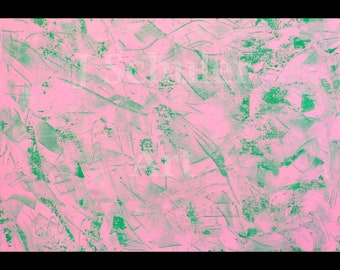 Pink Over Green, Abstract Knife Painting, Textured, Bright, Colorful, Medium Sized Painting, Unmounted