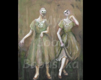 The Lascivious Dancers, Original Painting, Masks, Surrealism, Dancing, Dancers, Odd, Weird, Spooky, Strange