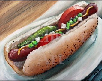 Chicago Style Hot Dog Instant Printable Art, Hot Dog, Junk Food, DIY, Foodie, Cooking, Kitchen, Restaurant, Delicious, Yummy, Digital