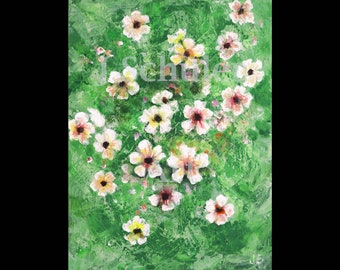 Susan Vine Painting, Instant Printable Art, Digital Download, DIY, Thunbergia, Flowers, Floral, Knife Painting, Green, Pink, Yellow,