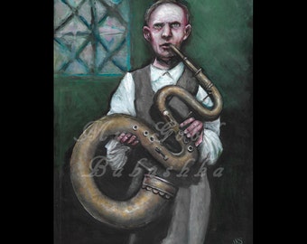 The Serpent Horn, Original Painting, Music, Musician, Song, Portrait, Serpentine, Wind Instrument, Brass, Musical Instruments, Music History