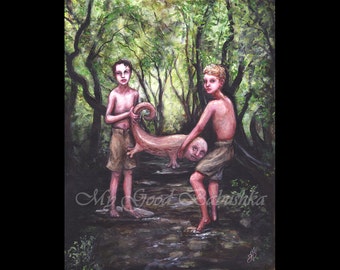 Impression Hellbender : art sombre cryptide surréaliste (8 x 10,75)
