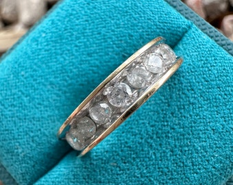 Estate Vintage Salt and Pepper Diamond 14K Yellow Gold Channel Set Half Eternity Band size 7