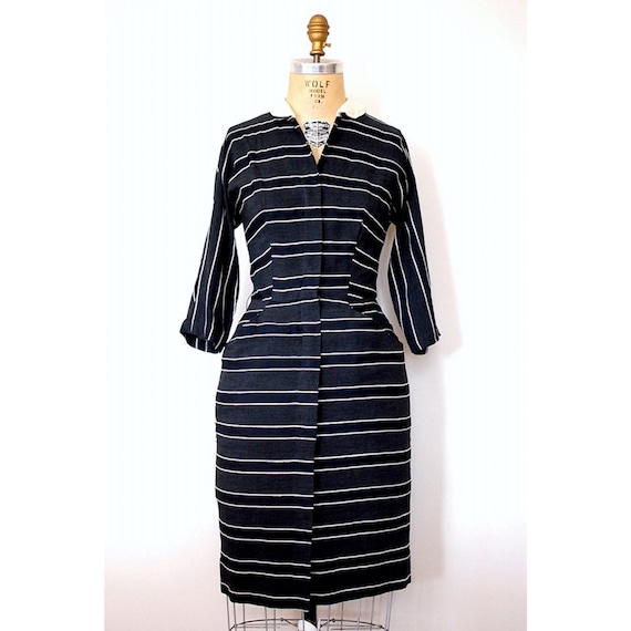 ann taylor black and white striped dress Ann Taylor Loft Dress Beige/Black Size M SKU 000246-2 – Designers On A Dime main image 0