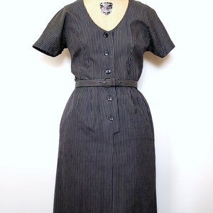 Vintage 50s 1950s Grey Cotton Pinstripe Day Dress with Belt image 2