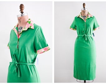 Vintage 70s 1970s Lilly Pulitzer "The Lilly" Green Jersey Stretch Polo T-Shirt Dress - New Old Stock
