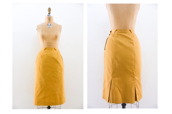 Vintage 40s skirt / 1940s Mustard Yellow Pencil Sk