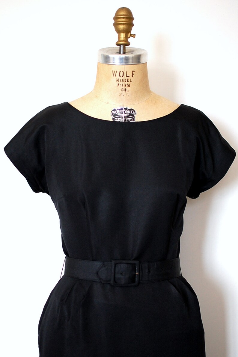 Vintage 50s 1950s RK Originals Black Silk Faille Belted Cocktail Dress and Jacket Set image 3