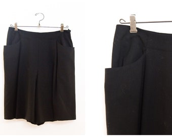 Vintage 80s 1980s Lolita Lempicka Paris Black Wool Culotte Shorts