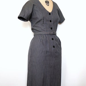 Vintage 50s 1950s Grey Cotton Pinstripe Day Dress with Belt image 4