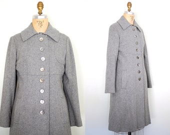Vintage 60s 1960s Gray Wool Coat / 1960s Vintage Cloudy Skies Grey Wool Fitted Coat