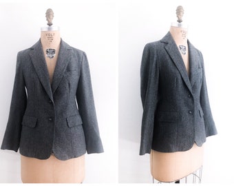 Vintage 70s 1970s Evan Picone Grey Heathered Wool Slim Fitted Blazer Jacket