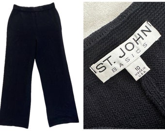 St John Basics Santana Straight Wide Leg Black Knit Pants 10