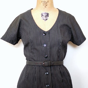 Vintage 50s 1950s Grey Cotton Pinstripe Day Dress with Belt image 3