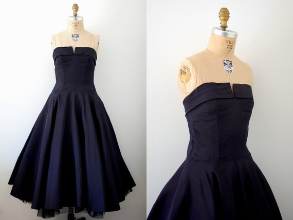 Vintage 1950s Edythe Washington Navy Blue Silk Fai