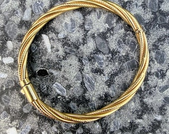 Vintage Estate 14k Yellow Gold Double Strand Twist Cuff Bracelet 10.1g