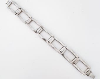 Vintage Estate Sterling Silver 925 Bold Geometric Rectangle Square Link Tank Bracelet