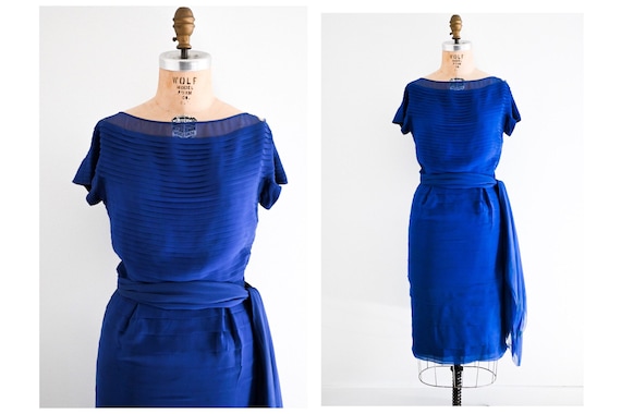 Vintage 50s 1950s Rosalie Macrini Indigo Silk Chi… - image 1