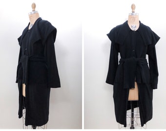 Vintage 70s 1970s Sonia Rykiel Black Wool Tie Waist Sweater Coat