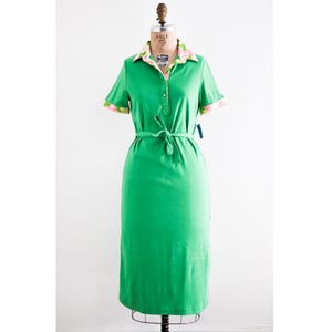Vintage 70s 1970s Lilly Pulitzer &quot;The Lilly&quot; Green Jersey Stretch Polo T-Shirt Dress - New Old Stock