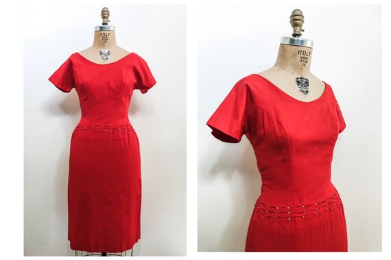 Vintage 50s Wiggle Dress / Siren Red Teena Paige F