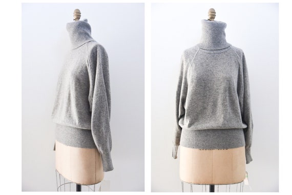 Vintage Grey Cashmere Dolman Sleeve Turtleneck Swe