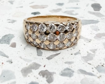 Vintage Estate 14k Yellow Gold 1.17tcw Round Diamond Wide Stacker Band Ring Size 7.5