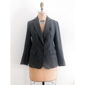 Vintage 70s 1970s Evan Picone Grey Heathered Wool Slim Fitted Blazer Jacket