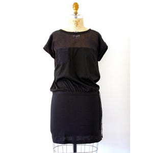 Vintage 80s 1980s Black Cotton Mesh Drop Waist Dress