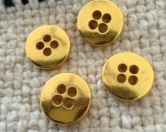 Vintage Gold Metallic Round Dress Buttons x4 10mm 3/8"
