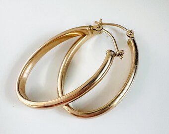 Vintage Estate 14k Yellow Gold Lightweight Oval Oblong Hoop Earrings 1.2g