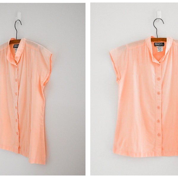 Vintage 80s Carry Back Creamsicle Peach Lightweight Cotton Summer Sleeveless Blouse Top