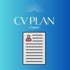 May include: A digital illustration on a gradient blue background. The image features the text "CV PLAN STUDENT" above a stylized resume icon with a pink person icon. The resume is white with black lines.