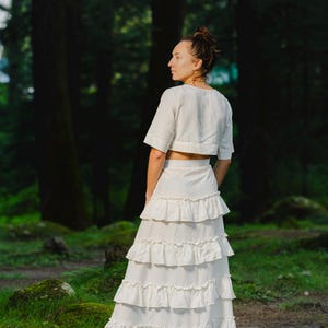 Off-White Ruffle Maxi Skirt - Boho Cotton Linen Tiered Skirt for Women - Summer Outfit - Flowy Festival Skirt