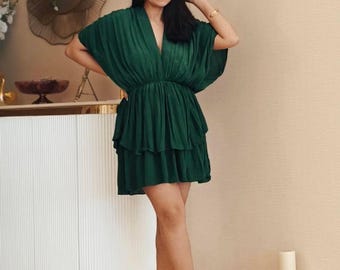 Black Silk Dress, Waist Pleated Black Dress, Asymmetric Wrap Mini Dress,  Silk Pleated Dress, Black V-neck Dress Long Sleeves, Party Dress - Etsy  Hong Kong