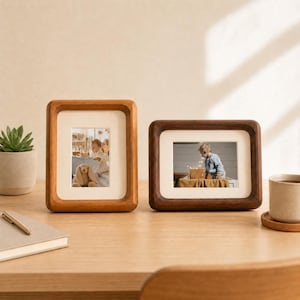 Massiver Bilderrahmen aus Nussbaum & Teak - Abgerundete Ecke Schreibtisch und Wandrahmen für Hochzeits- und Familienfotos | Holzrahmen 2x3 bis 20x3