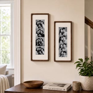 Solid Wood Photo Strip Frame Walnut Teak | Vertical Photo Booth Frame for 1.5x8, 2x5, 2x6, 2x8 Photos | Travel Memory Keepsake Wall Display