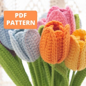Tulip Häkelmuster, Blumenstrauß-Muster, Bündel Blume für Hochzeit Verlobung Arrangement Jahrestag, Blumenstrauß DIY Dekor