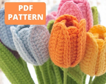 Padrão de tulipa de crochê, padrão de buquê de flores, pacote de flores para arranjo de noivado de casamento, aniversário, buquê de flores, decoração diy