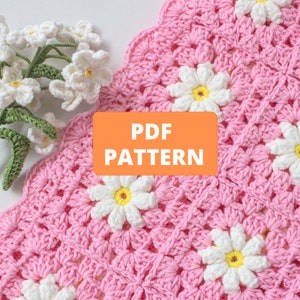 Modello per coperta all'uncinetto, modello per coperta a margherita, modello per coperta quadrata della nonna